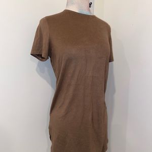 Fuzzy brown small slit short t shirt dress